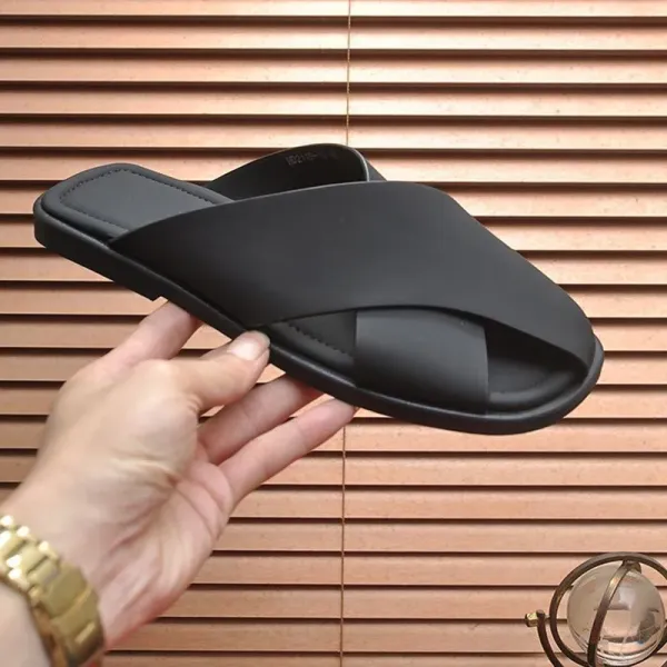 Design Minimalist Cross-Strap Slide Sandals Black Slippers - 6