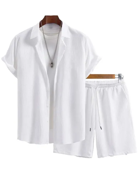 Design Lightweight Linen-Blend Shirt and Shorts Set Beige Casual Set - 6