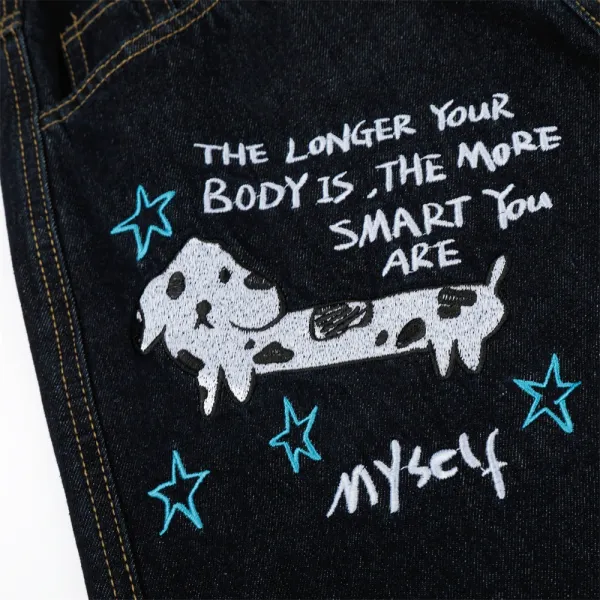Design Wide-Leg Distressed Denim Jeans with Graphic Print Light Blue Jeans - 12