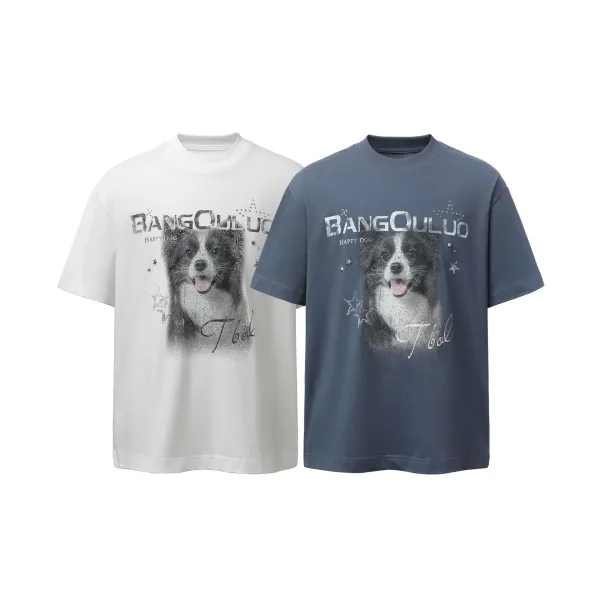Design BANGOULUO Happy Dog Graphic Print Navy T-Shirt T-Shirts - 4