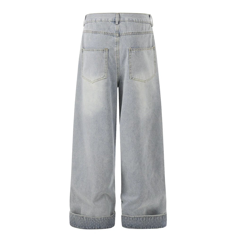 Design Wide-Leg Distressed Denim Jeans with Graphic Print Light Blue Jeans - 5