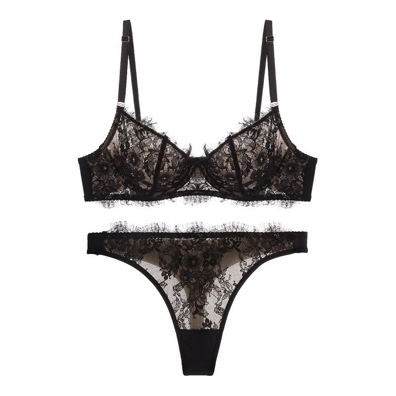 Lace Bralette Set White Floral Lace Underwire Bra and Thong