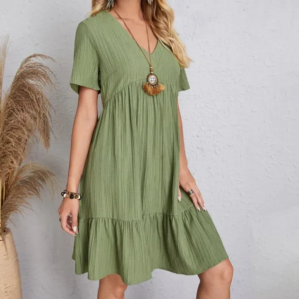 Design Olive Green Tiered Smocked Dress - 5