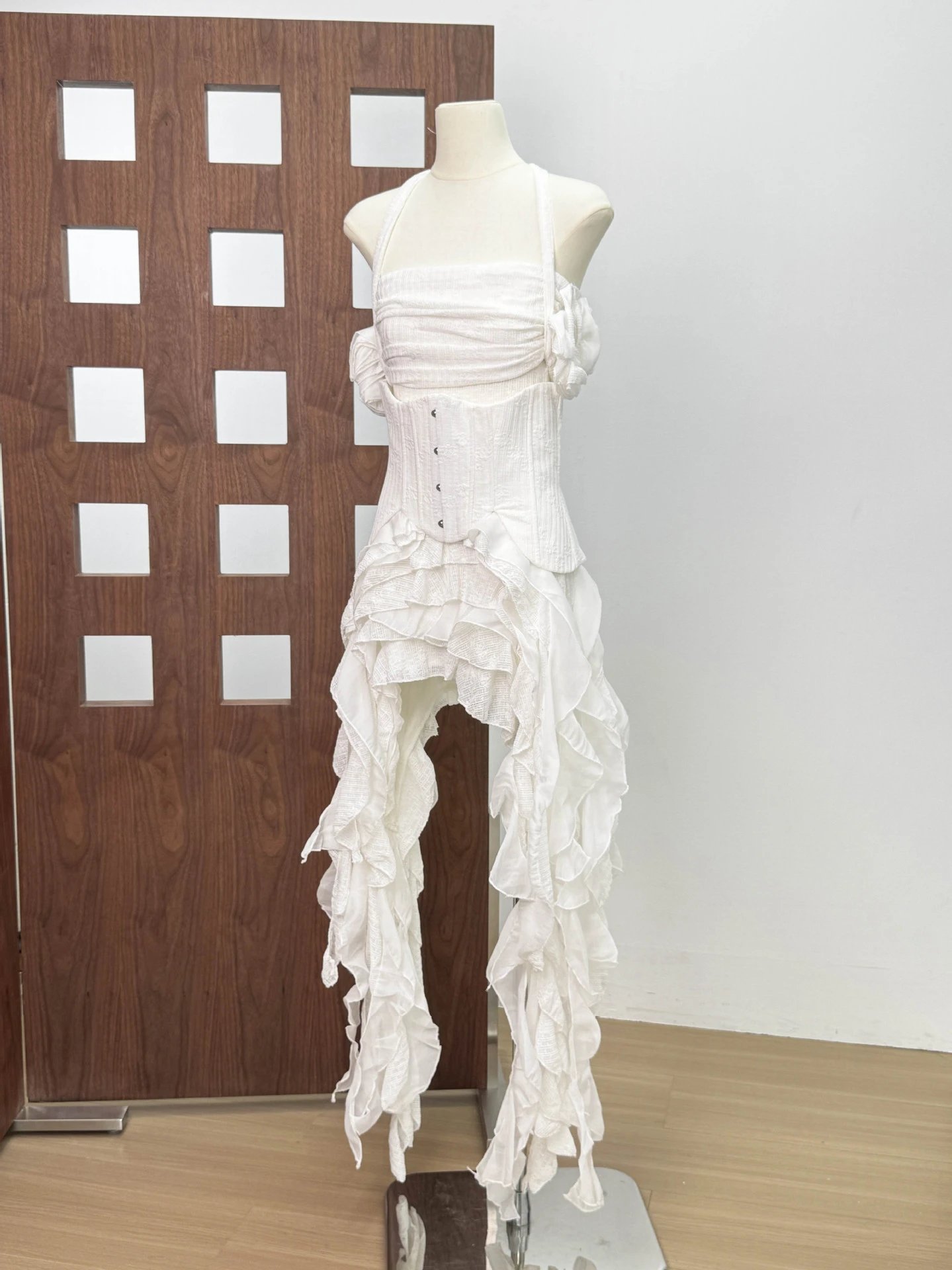 Design Ruffled Halter Corset Dress in Mint Green - 13