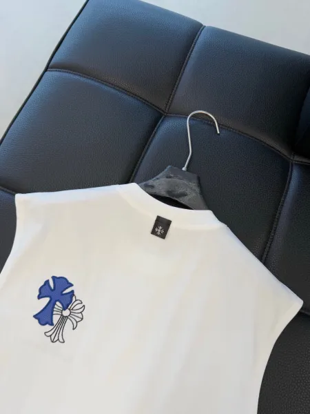 Chrome Hearts Cross Embroidered Sleeveless T-Shirt White Vest Top - 11