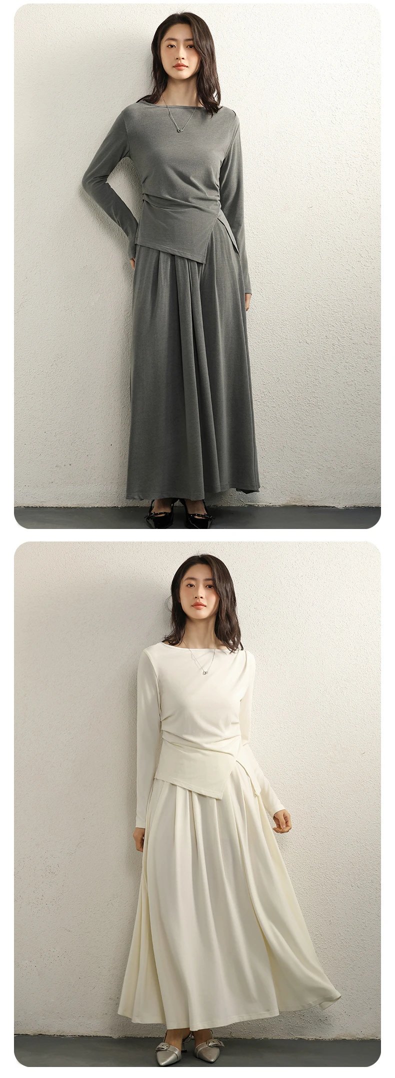 Design Wrap Skirt Set Long Sleeve Top and Flowing Skirt Set - 13