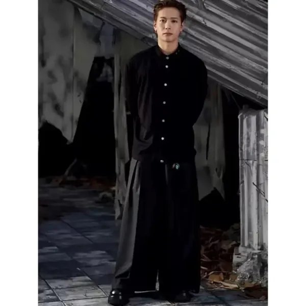 Design Black Mandarin Collar Shirt - 11