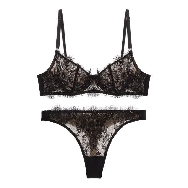 Design Black Floral Lace Demi-Cup Bra Underwear - 9