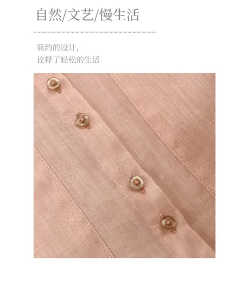 Design Linen Blend Button-Up Shirt Terracotta Tops Shirt - 5