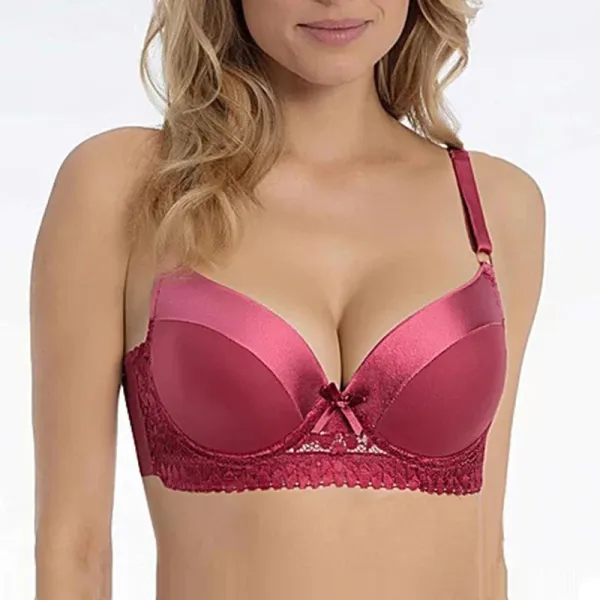Design Lace Trim Satin Underwire Bra in Dusty Rose Underwear - 3