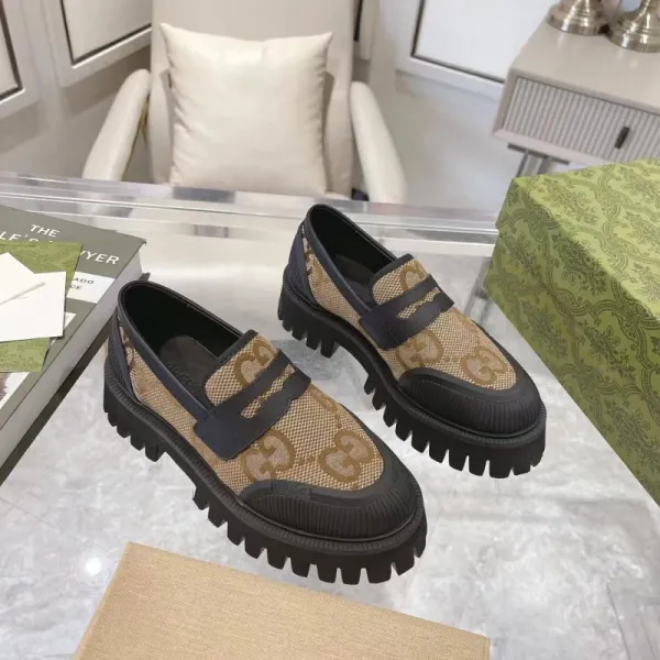 Gucci GG Marmont Loafers Beige and Black Chunky Sole Loafers - 1