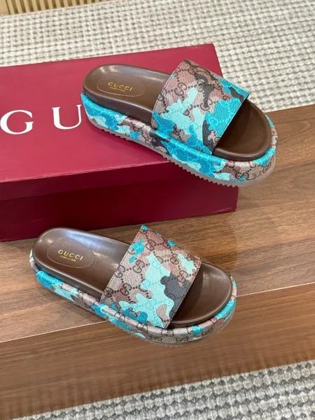 Gucci GG Marmont Camouflage Slide Sandals Multicolor Slippers - 3