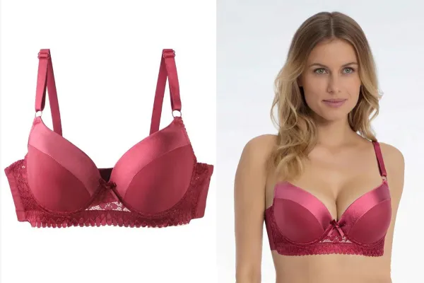 Design Lace Trim Satin Underwire Bra in Dusty Rose Underwear - 9
