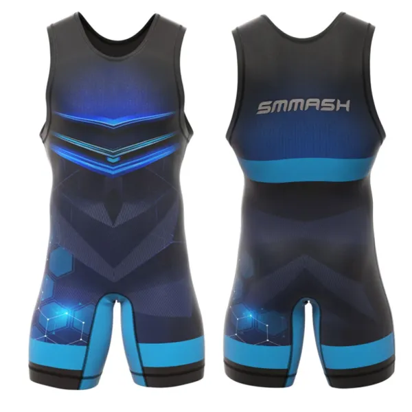 Design Smmash Tech-Geometric Blue Black Singlet Activewear - 1