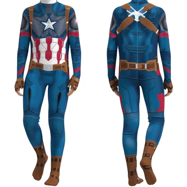 Design Captain America Costume Suit Blue Red White Full Body Jumpsuit Clothing - 3