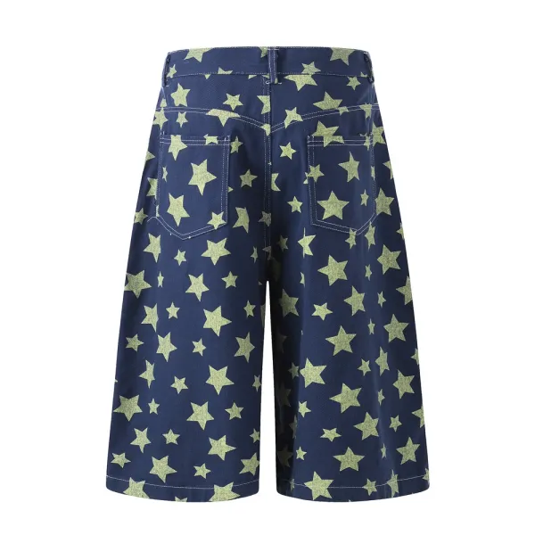Design Star Print Denim Shorts Navy - 7