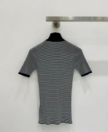 Prada Striped Ribbed Knit T-Shirt Black and White - 4