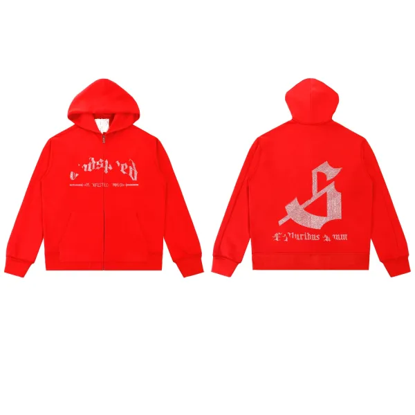 Design Red Gothic Script Zip-Up Hoodie - 1
