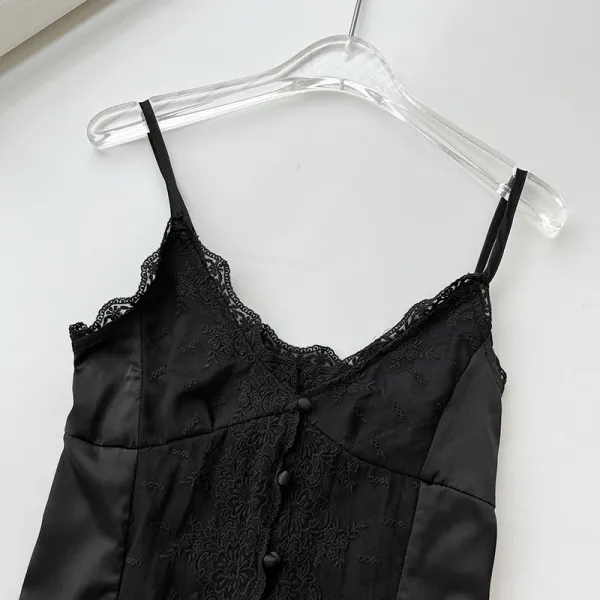 Design Black Lace Trim Satin Camisole Top Vest Top - 29