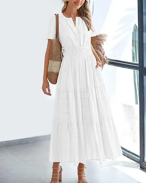 Design Tiered Smocked Waist Maxi Dress in Sky Blue - 11