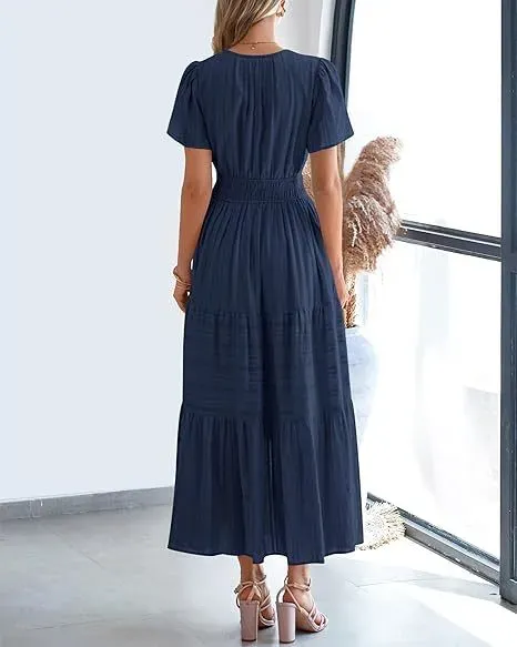 Design Tiered Smocked Waist Maxi Dress in Sky Blue - 15