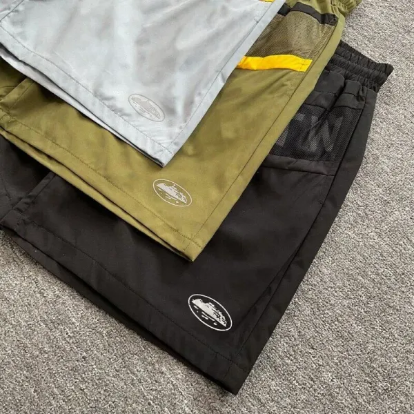 Design Mesh Panel Track Shorts Gray with Yellow and Black Stripe - 17