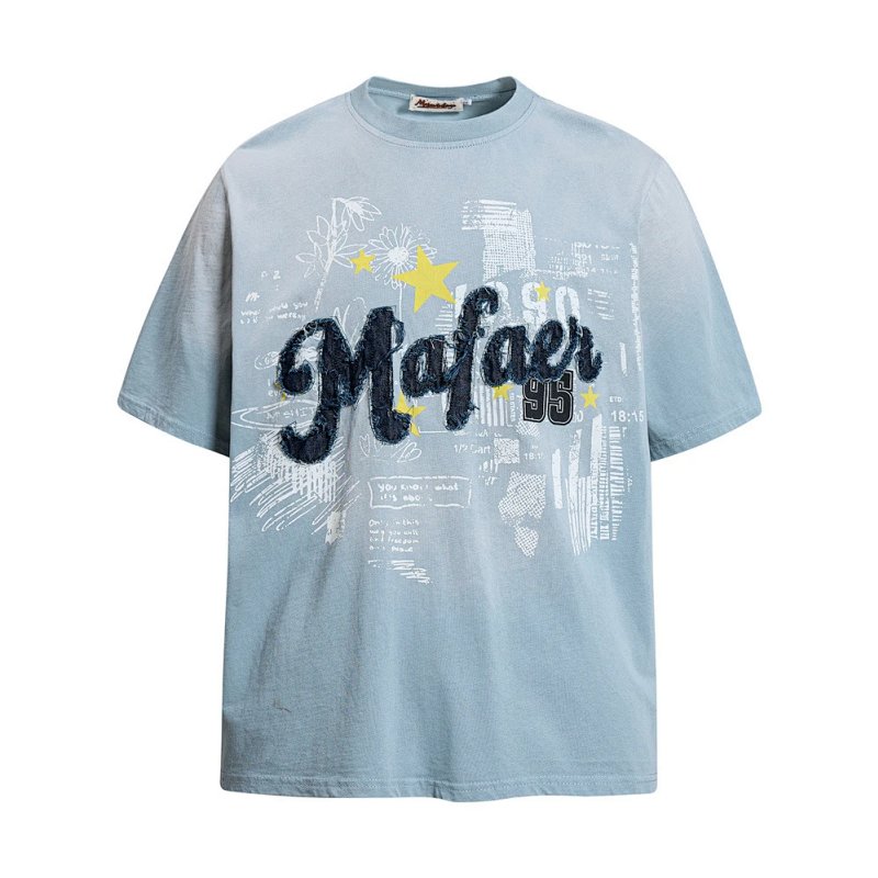 Mafaer Graphic Print Oversized T-Shirt Light Blue T-Shirts