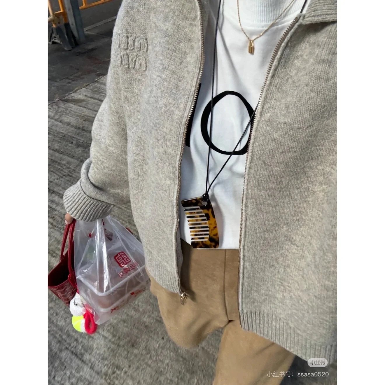 Design Knit Zip-Front Collar Cardigan Gray Outerwear.cardigan - 11
