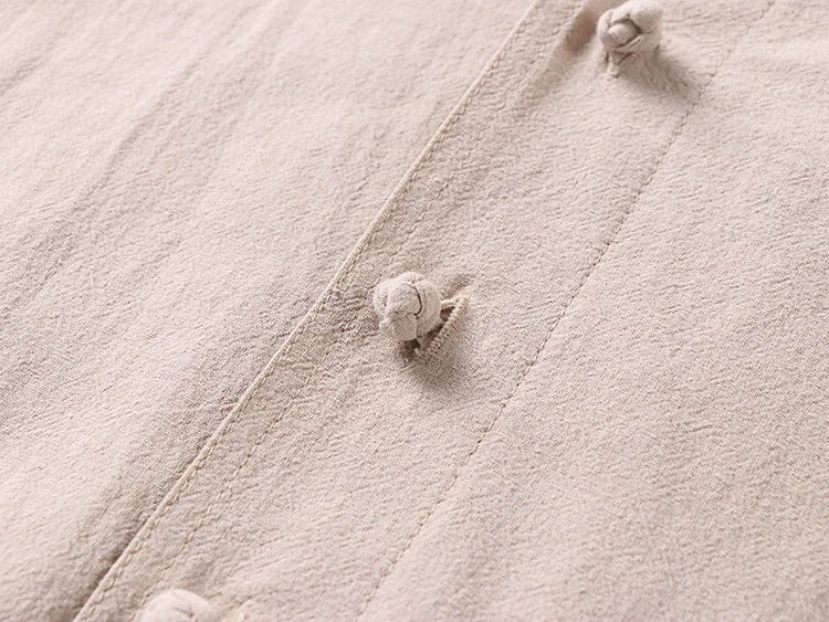Design V-Neck Linen Button-Up Shirt Beige Tops.shirt - 10