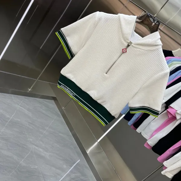 Casablanca Ribbed Cropped Hoodie and Shorts Set White with Neon Green and Dark Green Trim - 5