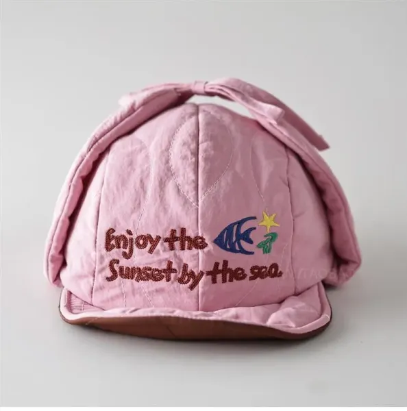 Design Quilted Fish Embroidery Bucket Hat Black Purple - 9