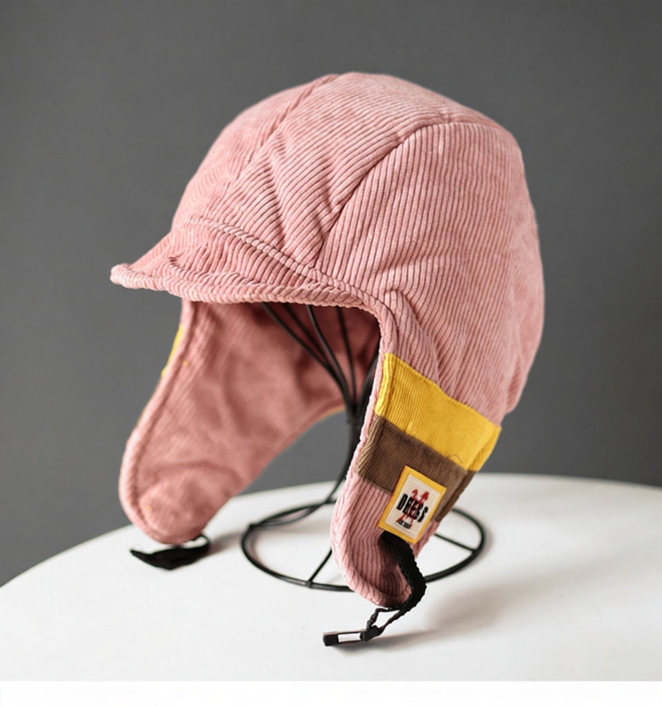 Pink Contrast Corduroy Thickened Lenin Hat