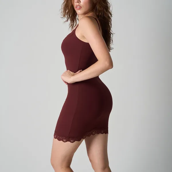 Design Lace Trim Slip Dress Burgundy - 37