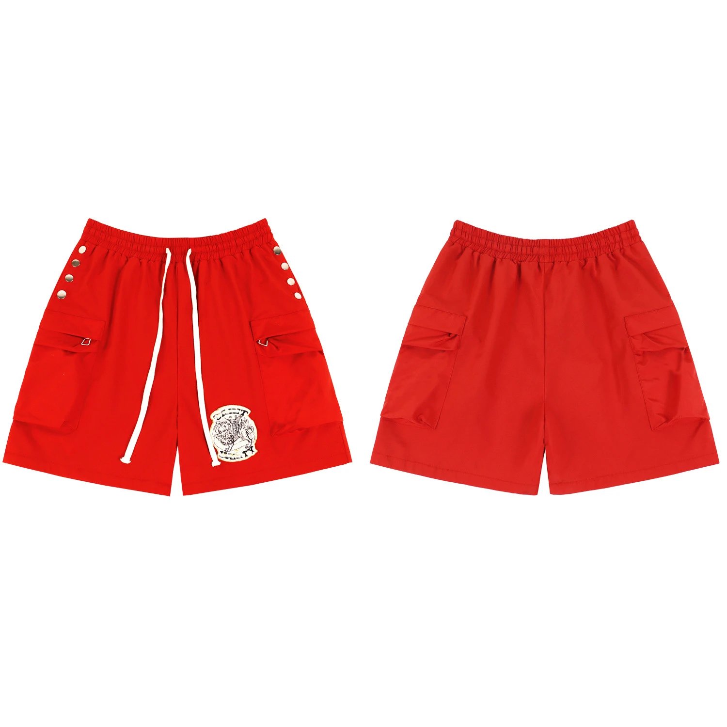 Design Cargo Shorts Red with Patch and Snap Details