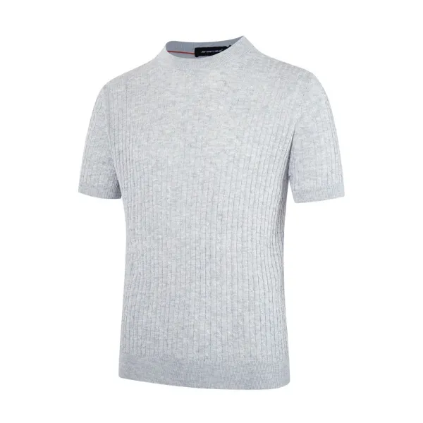 Design Ribbed Knit Short-Sleeve Sweater Light Gray - 5