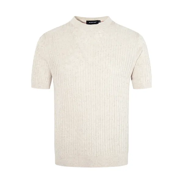 Design Ribbed Knit Short-Sleeve Sweater Light Gray - 10