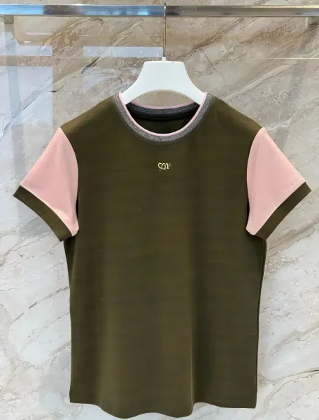 Design Color-Block Crew Neck T-Shirt Olive Pink - 7