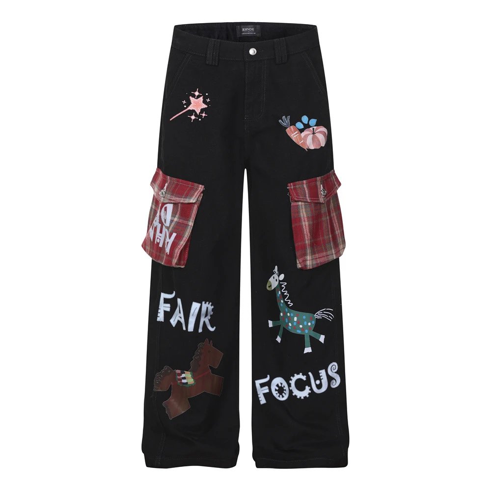 Design Rhinde Patchwork Cargo Pants Black Pants