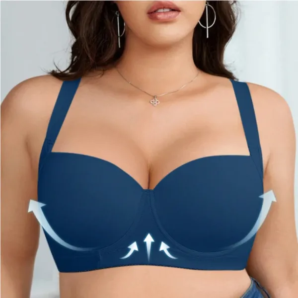 Design Push-Up Bra Navy Blue Underwire-Free Support Bra Underwear - 1