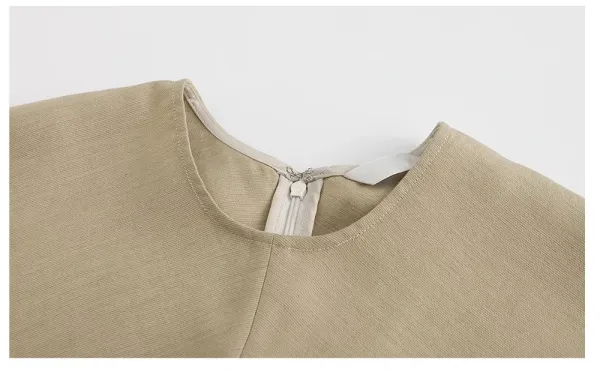 Design Minimalist Beige A-Line Maxi Dress with Cap Sleeves - 14