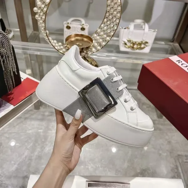 Roger Vivier Rockstud Spike Platform Sneakers White Chunky Sneakers - 1