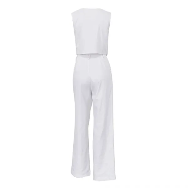Design Beige Tailored Vest and Wide-Leg Pants Set Sets - 15