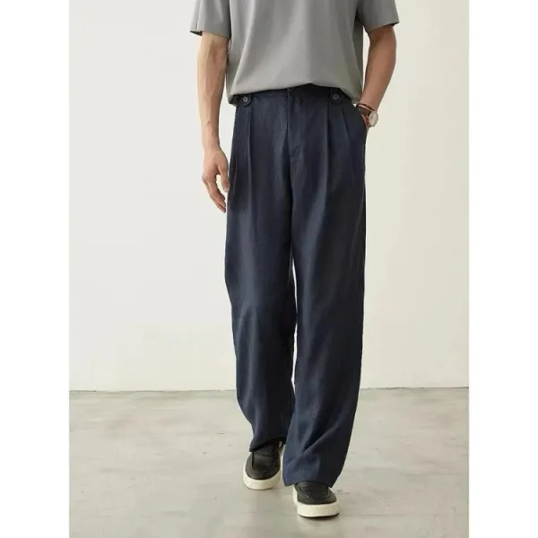 Design Wide-Leg Linen Blend Trousers Brown Pants - 6
