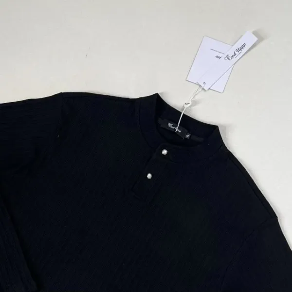 Design Henley Shirt Gray Ribbed Top - 20