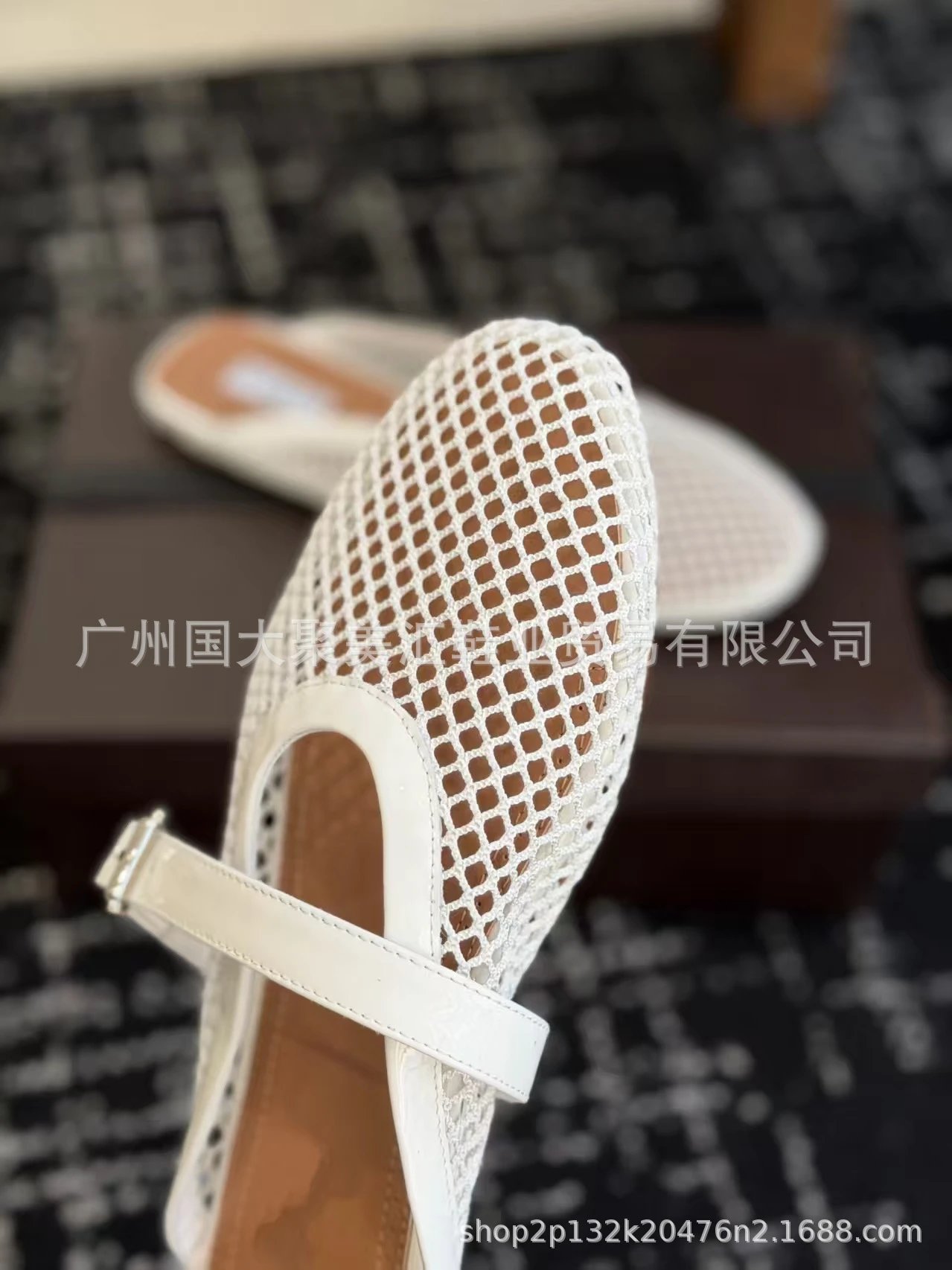 Design Mesh Mule with Patent Strap Black Shoes Slippers - 27
