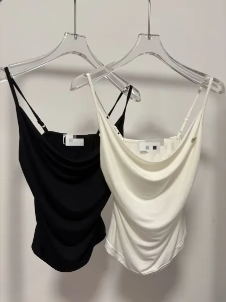 Design Cream Satin Cami Top with Logo Detail and Black Pleated Trousers - 5