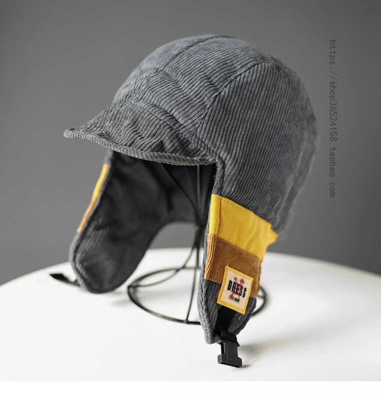Diesel Trapper Hat Brown Corduroy with Yellow Black Trim - 5