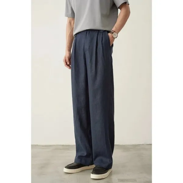 Design Wide-Leg Linen Blend Trousers Brown Pants - 13