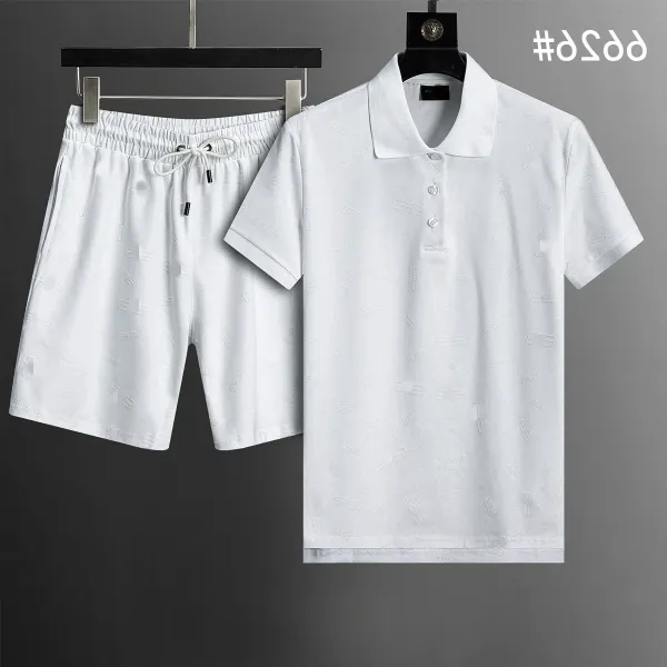 Design White Embossed Logo Polo and Shorts Set - 1