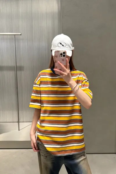 Design Multicolor Striped Ringer Tee with Navy Trim T-Shirt T-Shirts - 9